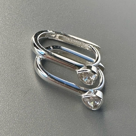 Sterling Silver Heart CZ Oval Huggie Earrings - Picture 8 of 9